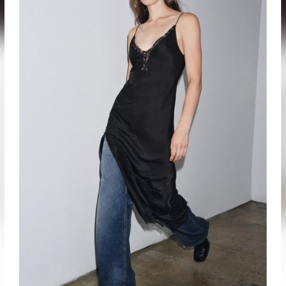 Zara ZW Collection Satin Lace Dress - Picture 4 of 8